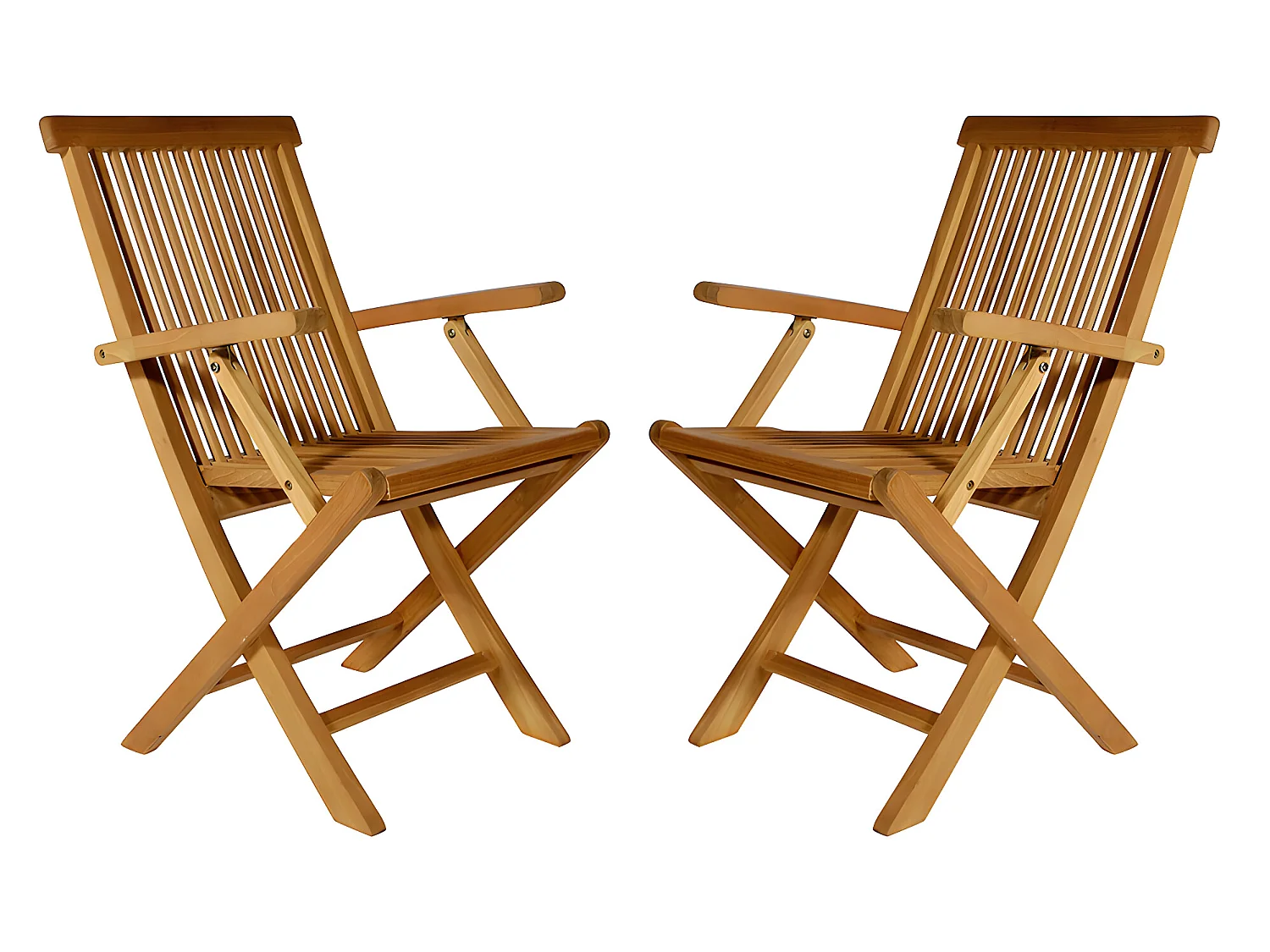 Salle à manger de jardin en teck : une table extensible L.120 / 170 cm, 2 fauteuils et 4 chaises pliantes - Naturel clair - BYBLOS II de MYLIA