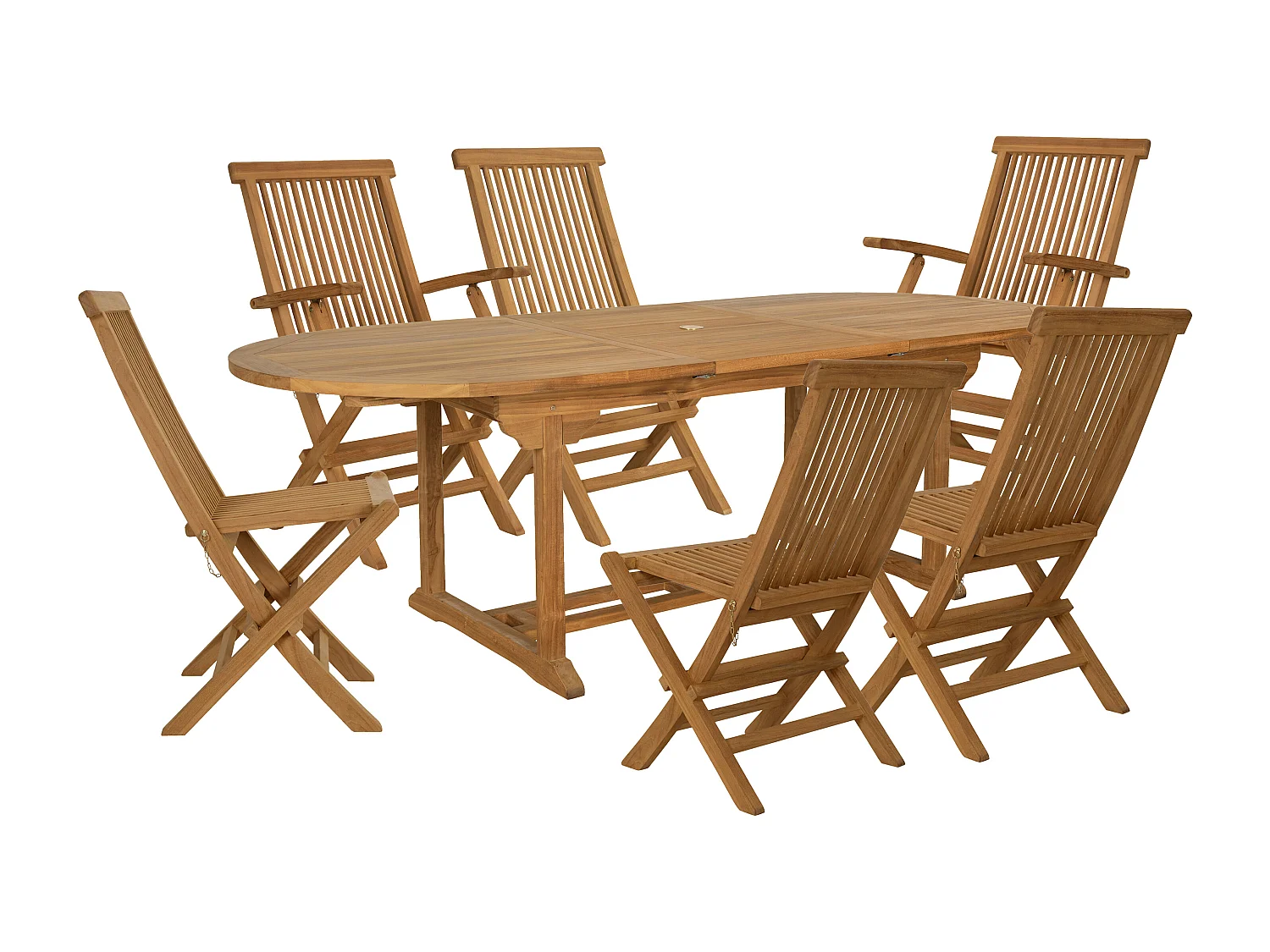Juego de Mesa y sillas de jardín de teca: una mesa extensible Ancho 180 / 240 cm, 2 sillones y 4 sillas plegables - Natural claro - BYBLOS II de MYLIA