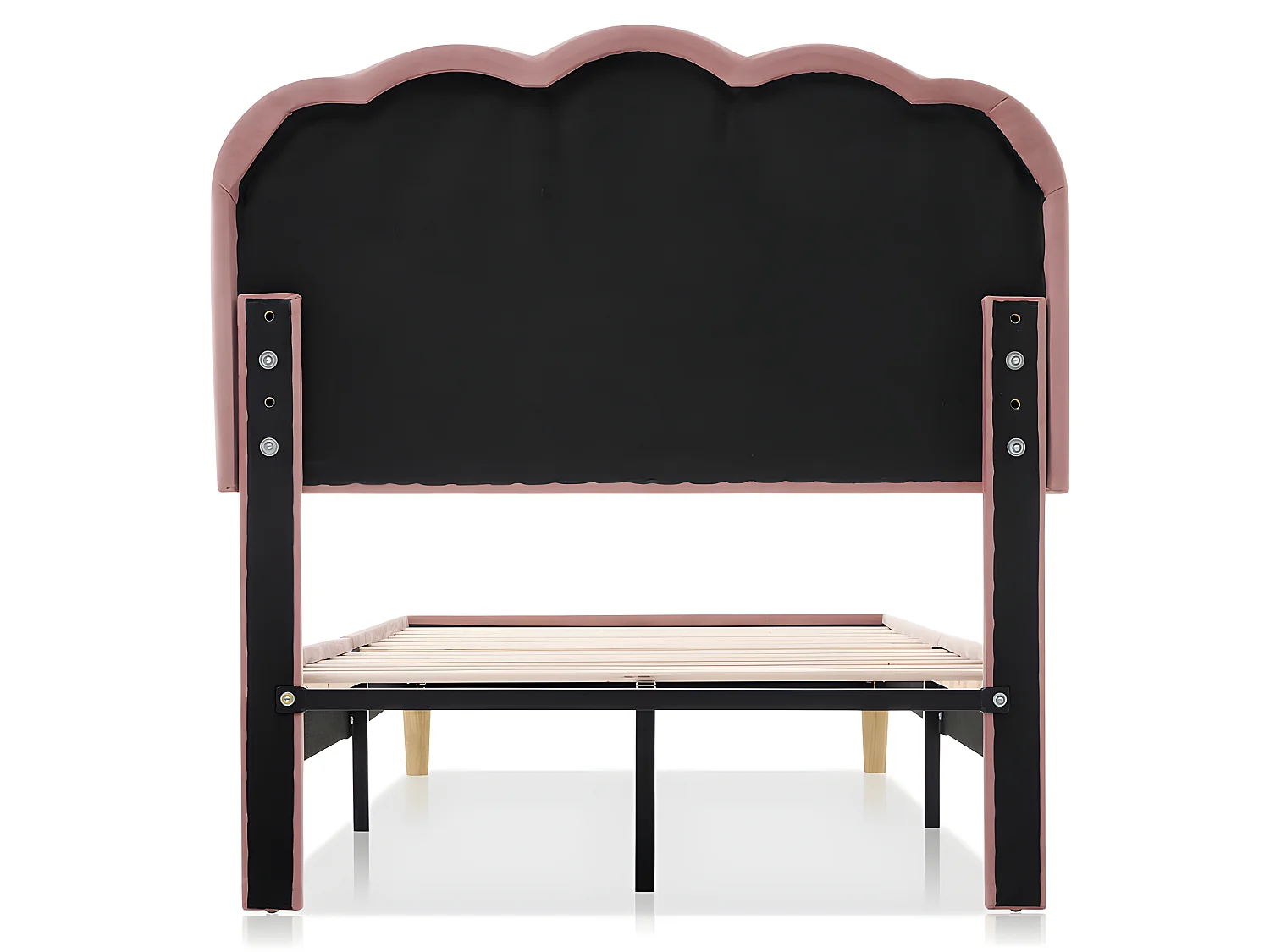 Lit 90x200cm rembourré en velours - avec LED et sommier à lattes - Rose