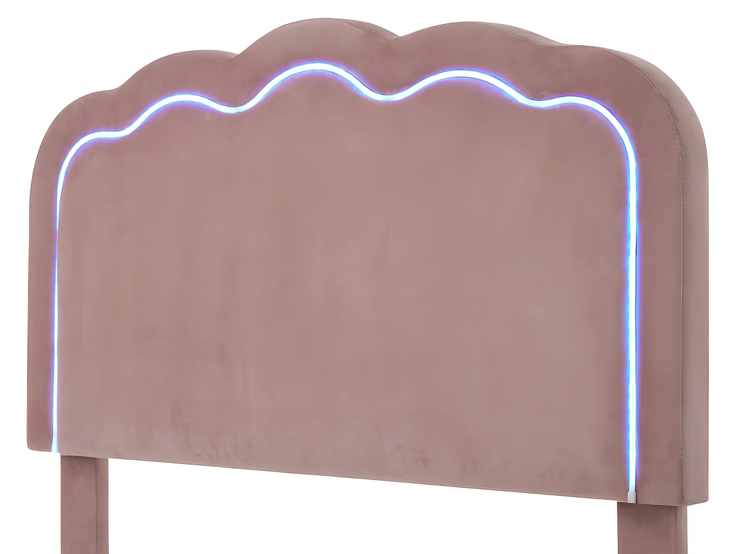 90 x 190 cm großes Bett mit Samtbezug – mit LED und Lattenrost – Rosa