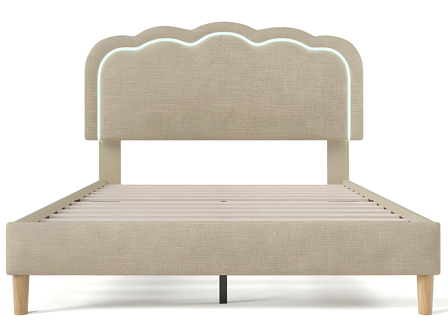 Bed 140x200cm bekleed met linnen - met LED en lattenbodem - Beige