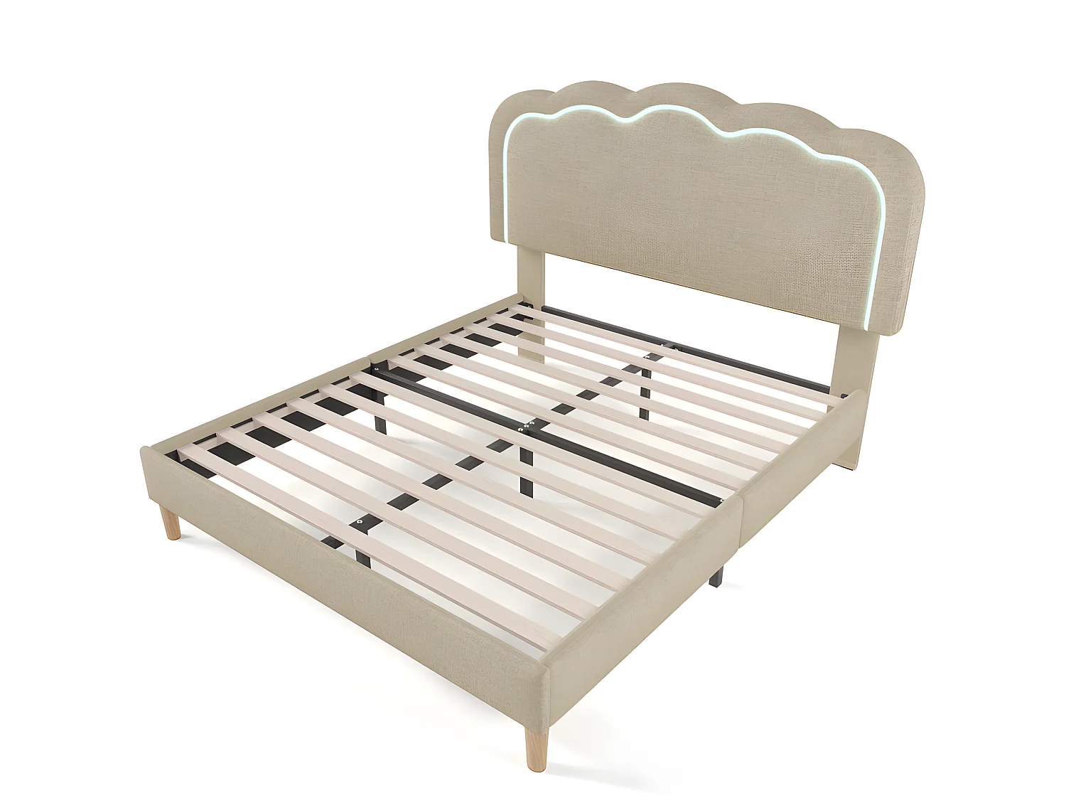 Bed 140x200cm bekleed met linnen - met LED en lattenbodem - Beige