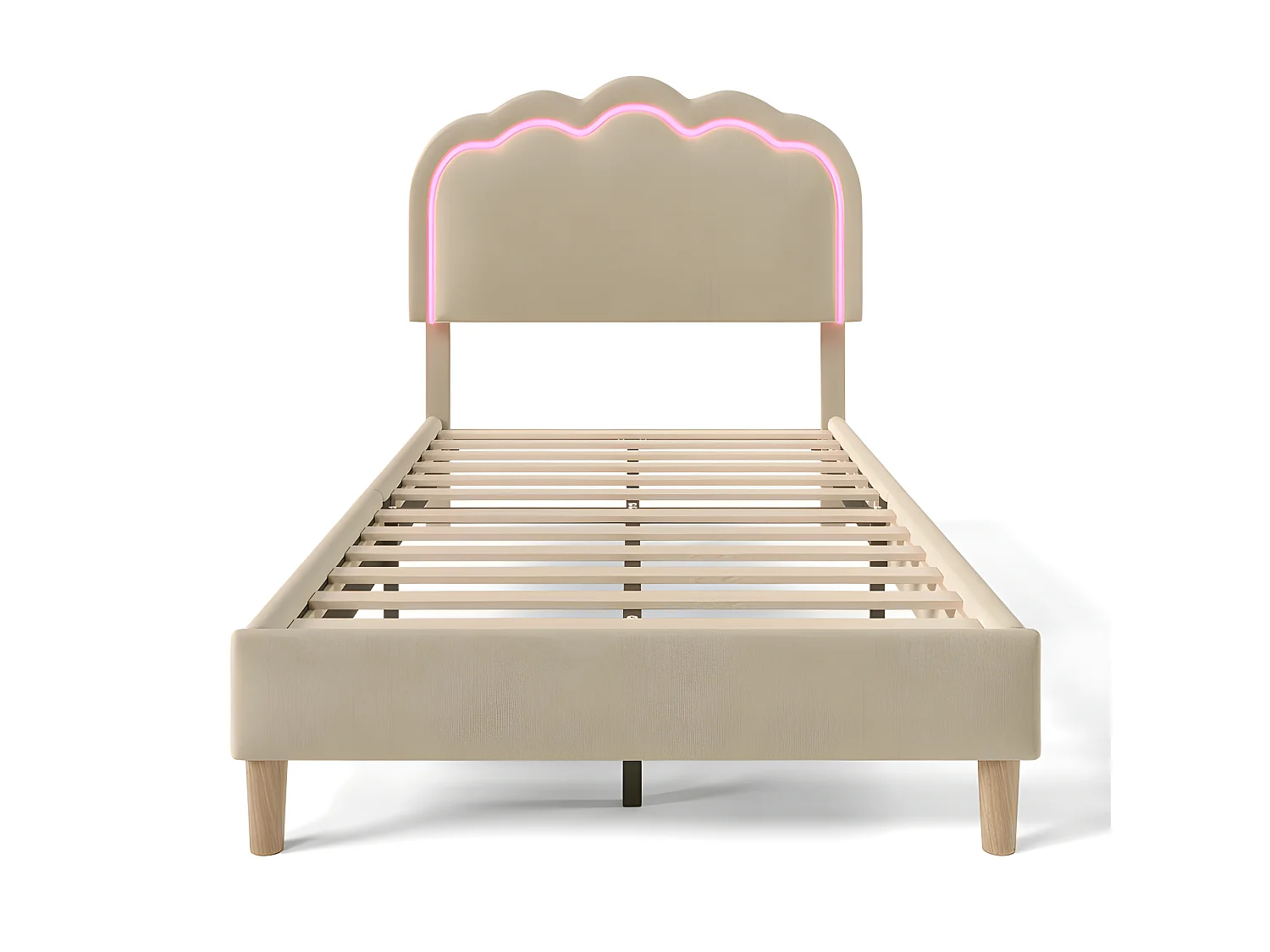 Bed 90x190cm opgevuld met linnen - met LED en lattenbodem - Beige