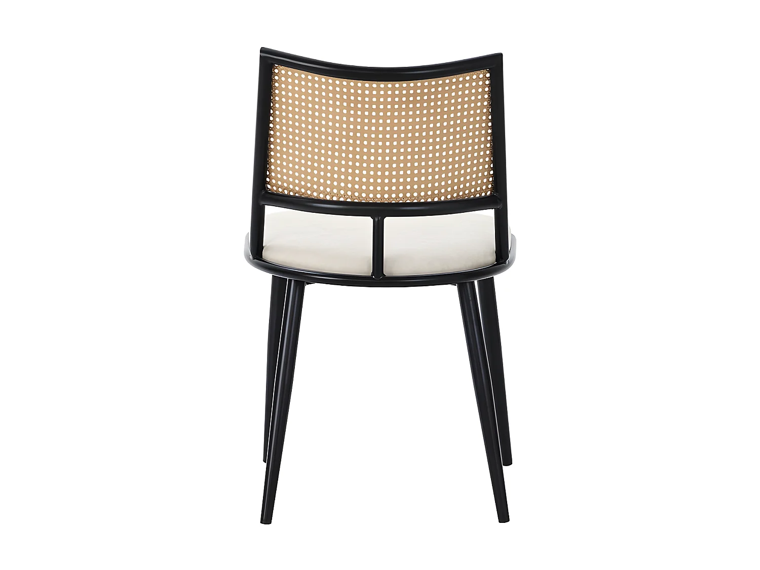 Lot de 4 Chaises de salle à manger avec coussin en similicuir et dossier en rotin PE - Noir