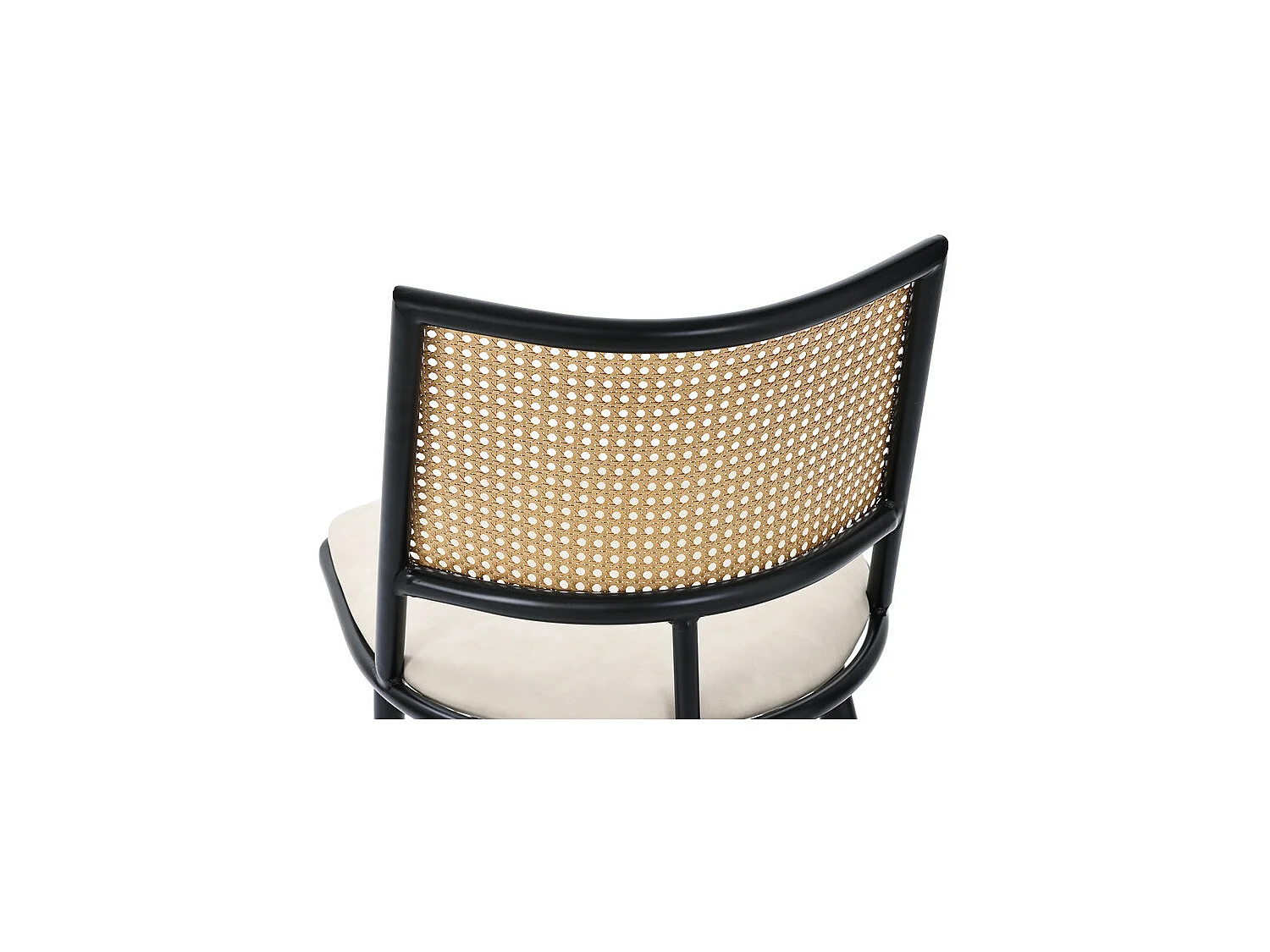 Lot de 4 Chaises de salle à manger avec coussin en similicuir et dossier en rotin PE - Noir