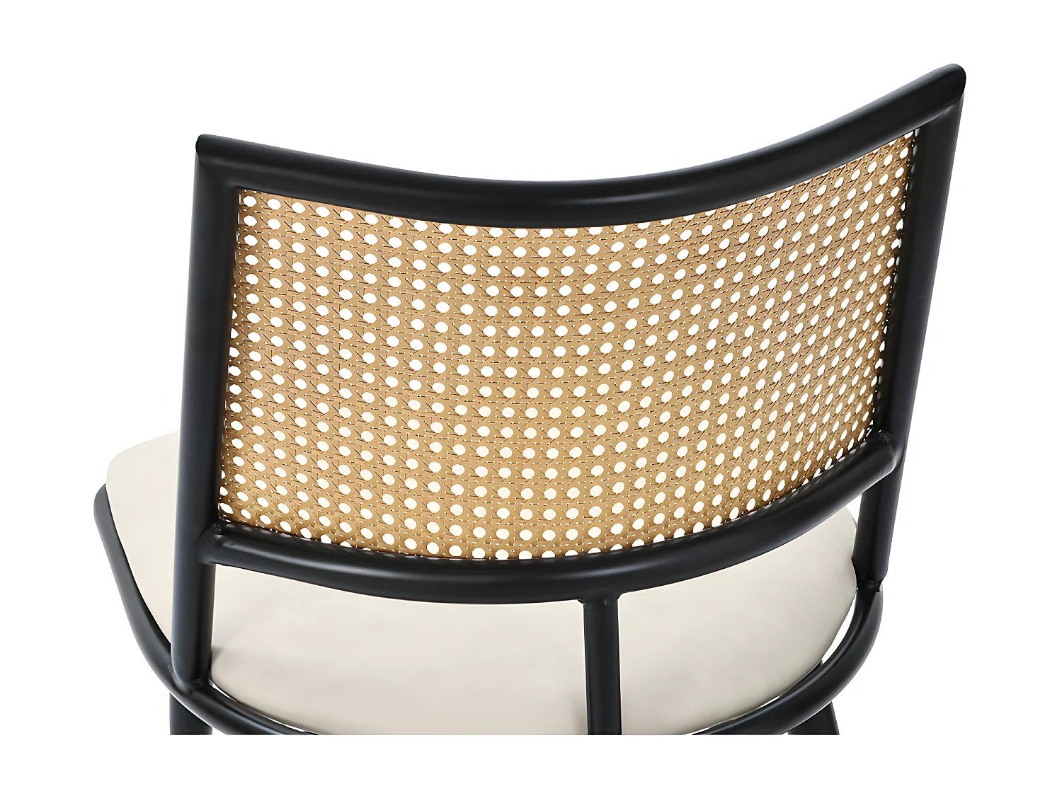 Lot de 4 Chaises de salle à manger avec coussin en similicuir et dossier en rotin PE - Noir