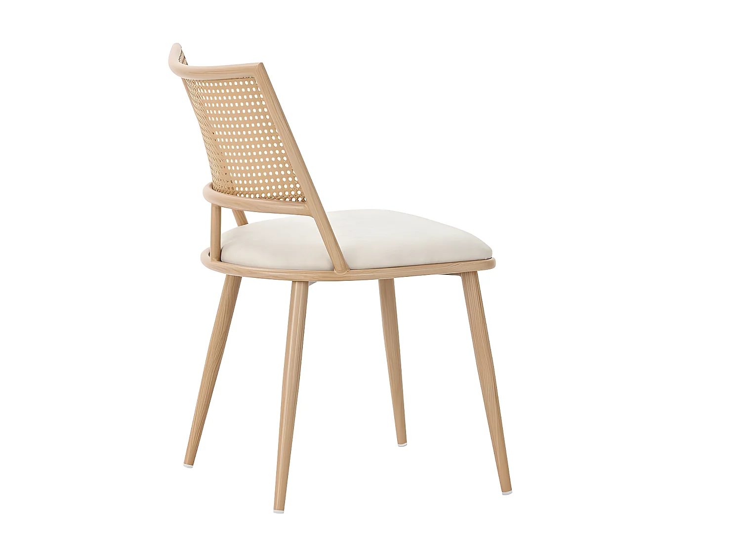 Lot de 4 Chaises de salle à manger avec coussin en similicuir et dossier en rotin PE - Naturel