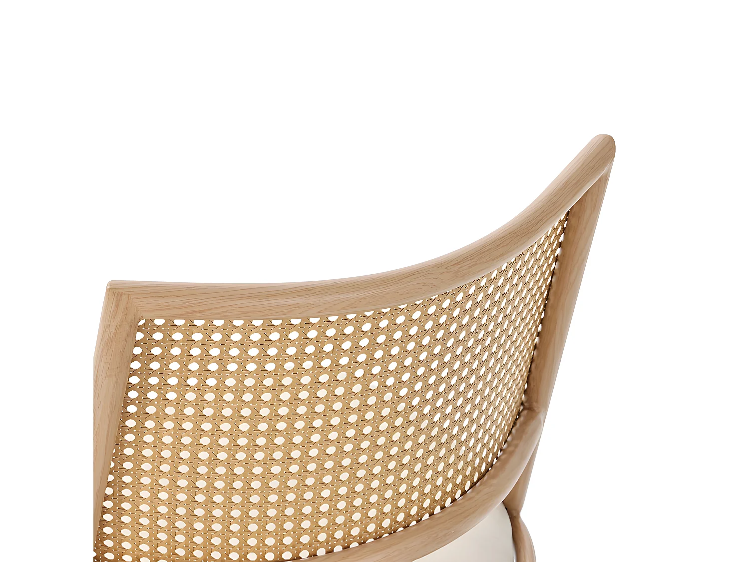 Lot de 4 Chaises de salle à manger avec coussin en similicuir et dossier en rotin PE - Naturel