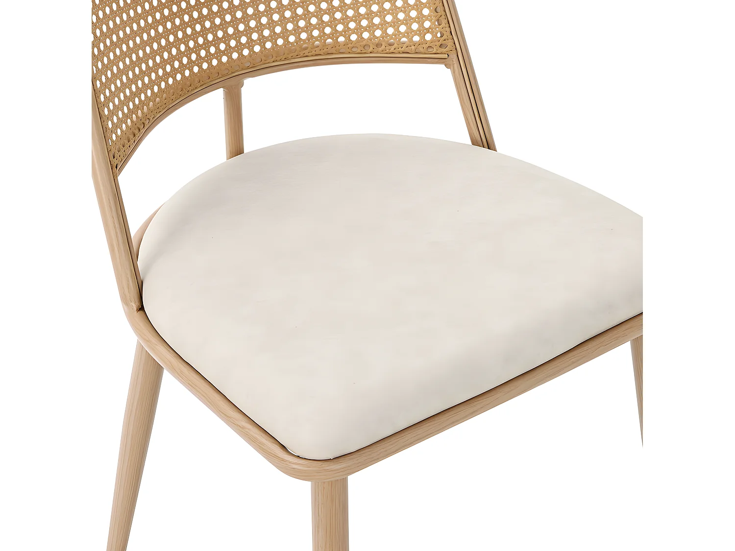 Lot de 2 Chaises de salle à manger avec coussin en similicuir et dossier en rotin PE - Naturel