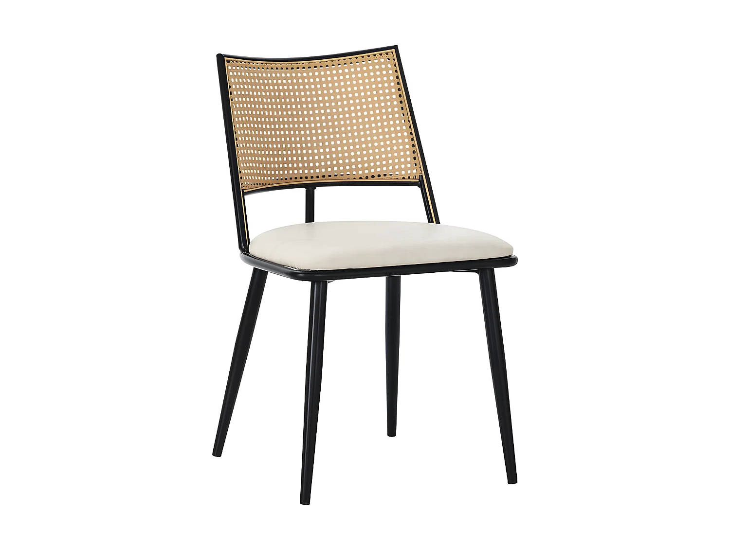 Set van 2 eetkamerstoelen met kunstleer kussen en PE rotan rugleuning - Zwart