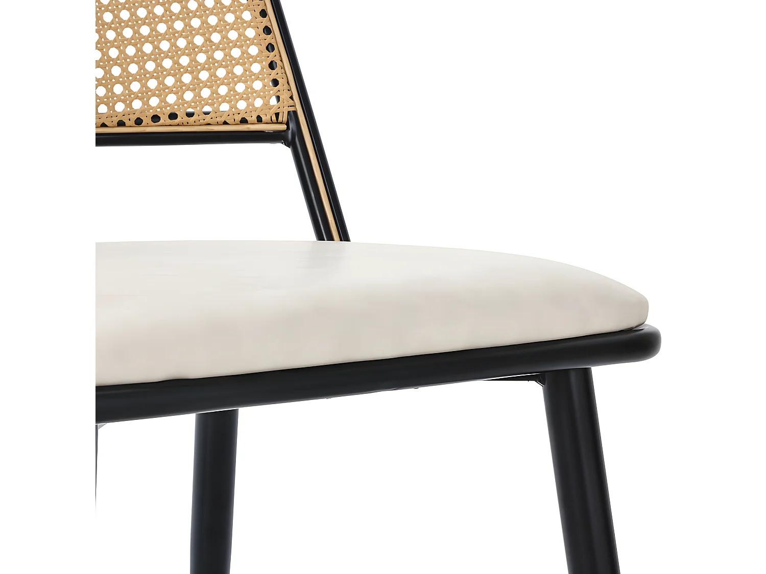 Set van 2 eetkamerstoelen met kunstleer kussen en PE rotan rugleuning - Zwart