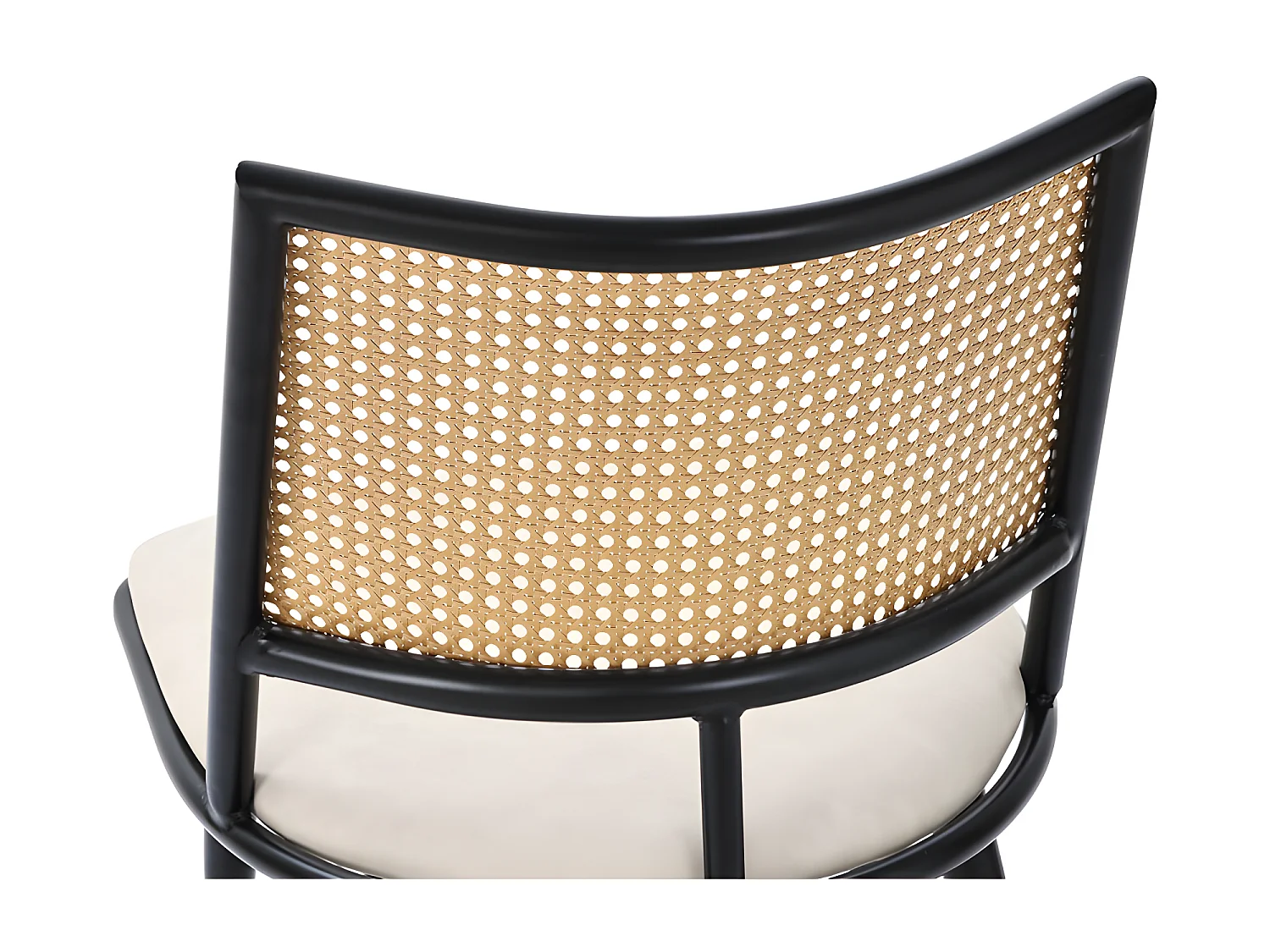 Lot de 2 Chaises de salle à manger avec coussin en similicuir et dossier en rotin PE - Noir