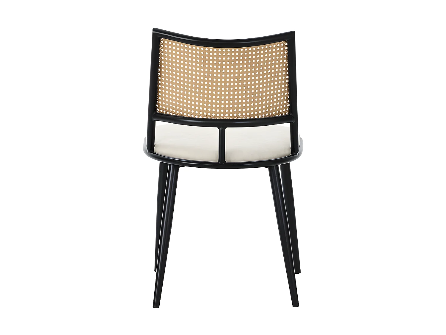 Lot de 2 Chaises de salle à manger avec coussin en similicuir et dossier en rotin PE - Noir