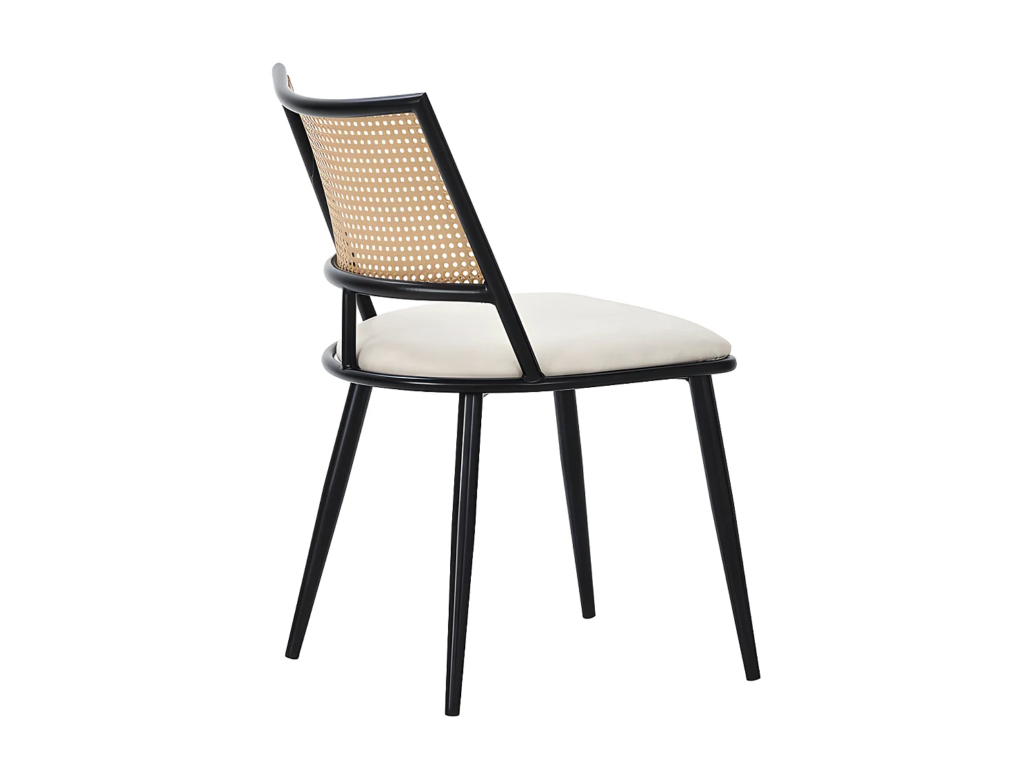 Lot de 6 Chaises de salle à manger avec coussin en similicuir et dossier en rotin PE - Noir