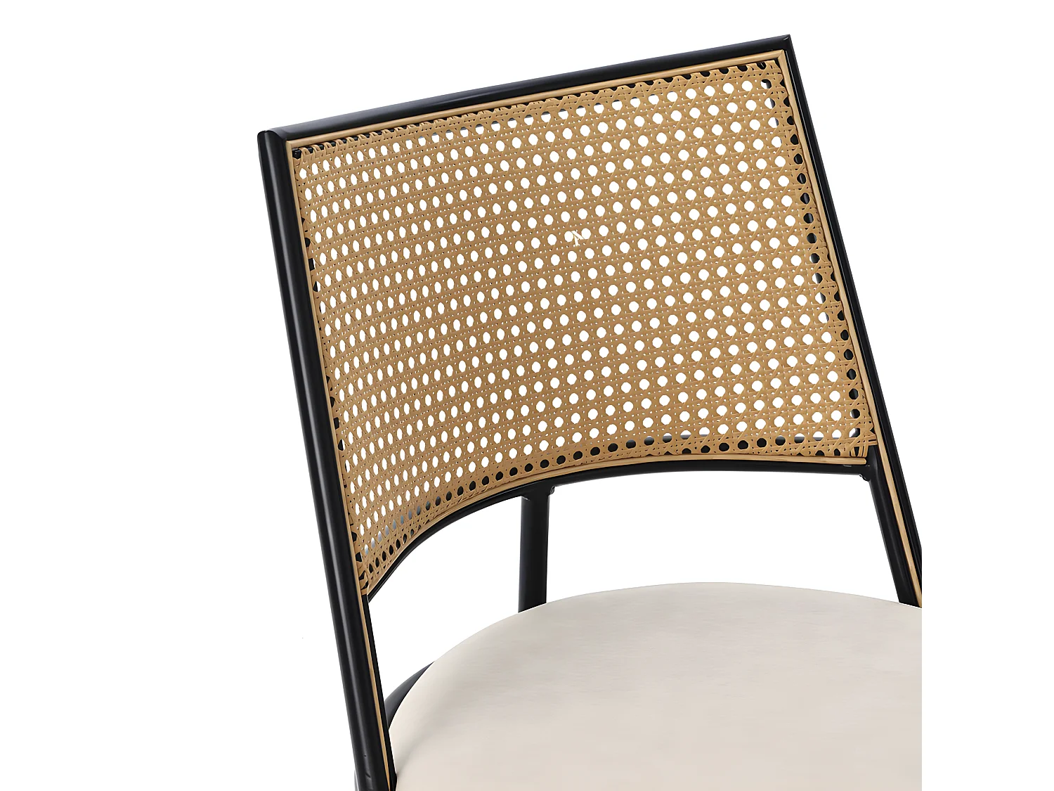 Lot de 6 Chaises de salle à manger avec coussin en similicuir et dossier en rotin PE - Noir