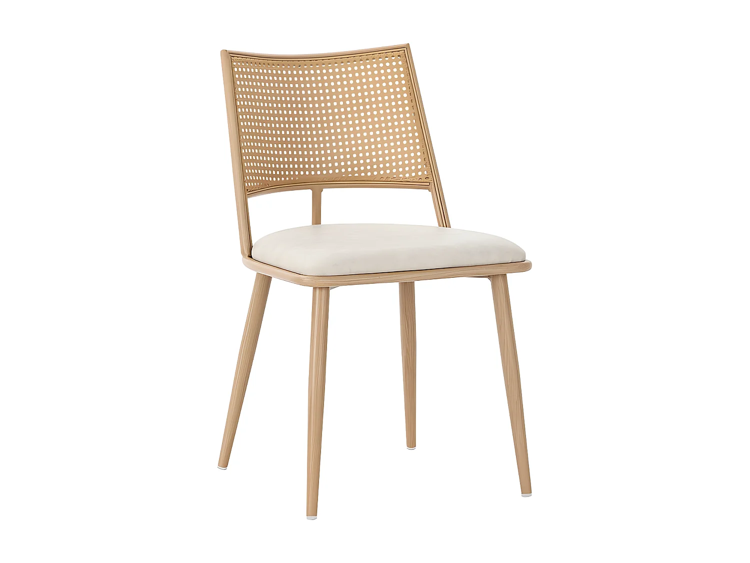 Lot de 6 Chaises de salle à manger avec coussin en similicuir et dossier en rotin PE - Naturel