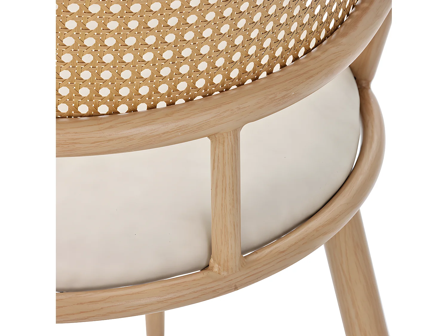 Lot de 6 Chaises de salle à manger avec coussin en similicuir et dossier en rotin PE - Naturel