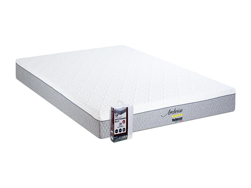 BELLECOUR LITERIE | Ensemble AMBOISE 90x190 cm | Matelas Mémoire de forme + Protège matelas anti punaise