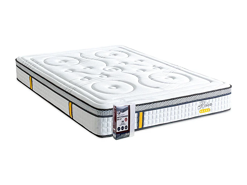 BELLECOUR LITERIE | Ensemble REINA 2.0 140x200 cm | Matelas Ressorts ensachés + Protège matelas anti punaise