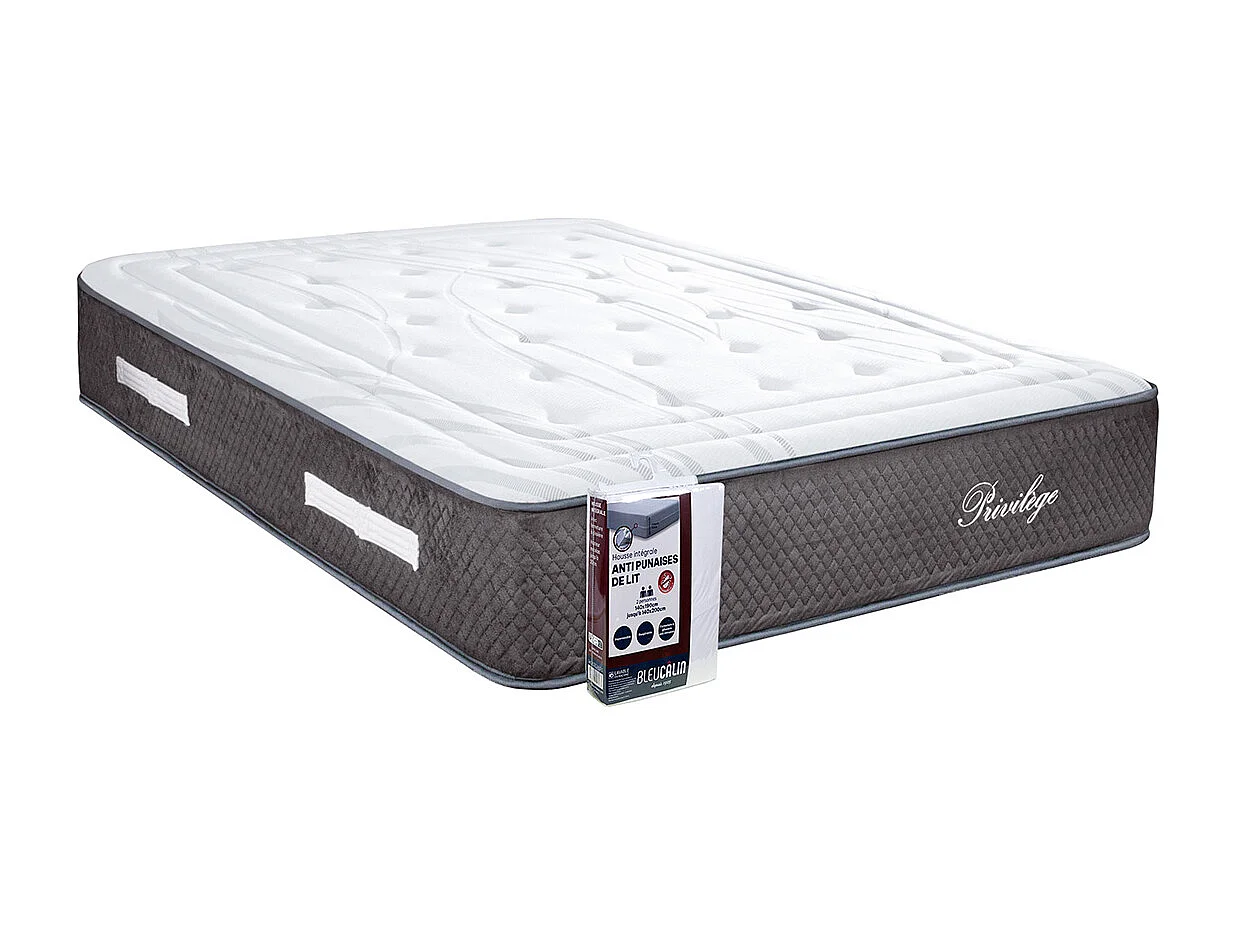 BELLECOUR LITERIE | Ensemble PRIVILEGE 160x200 cm | Matelas Ressorts ensachés + Protège matelas anti punaise
