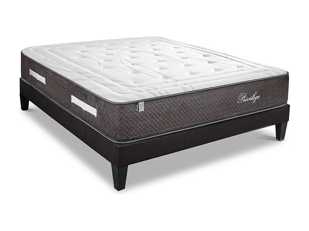 BELLECOUR LITERIE | Pack PRIVILEGE 140x200 cm | Matelas Ressorts ensachés + Sommier Bois + Protège matelas anti punaise