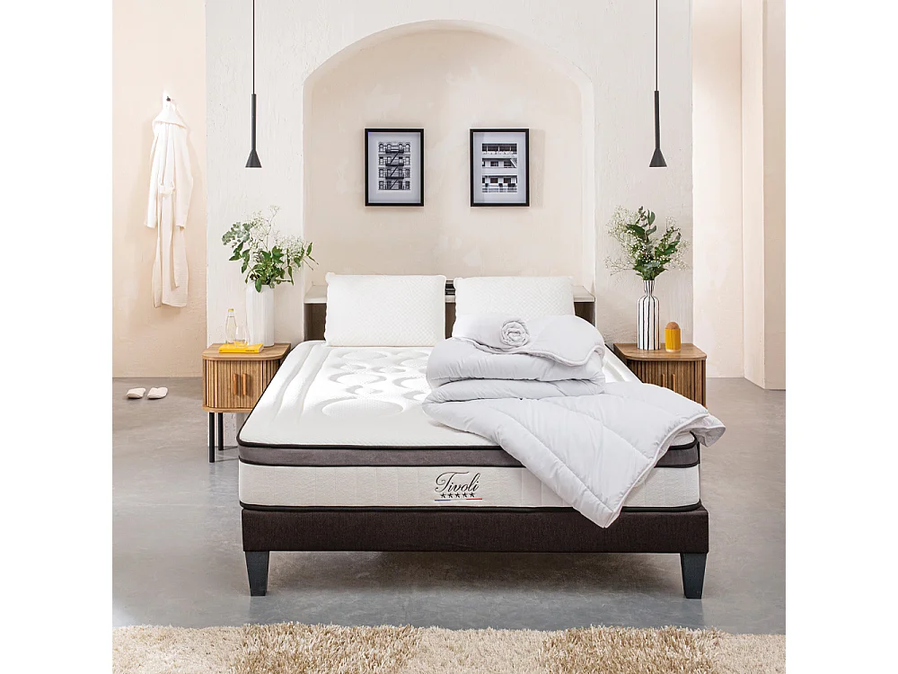 BELLECOUR LITERIE | Pack anti punaise TIVOLI 140x190 cm | Matelas + Sommier + Accessoires