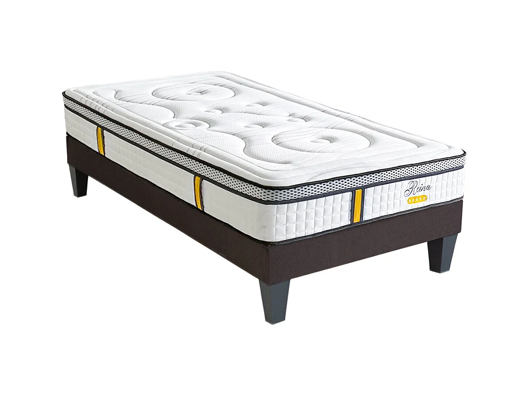BELLECOUR LITERIE | Pack REINA 2.0 90x200 cm | Matelas Ressorts ensachés + Sommier Bois + Protège matelas anti punaise