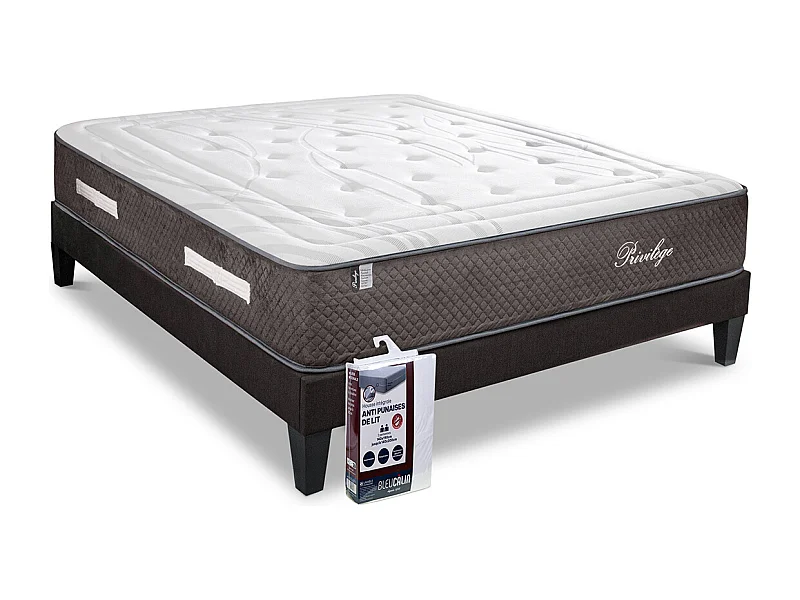 BELLECOUR LITERIE | Pack PRIVILEGE 180x200 cm | Matelas Ressorts ensachés + Sommier Bois + Protège matelas anti punaise