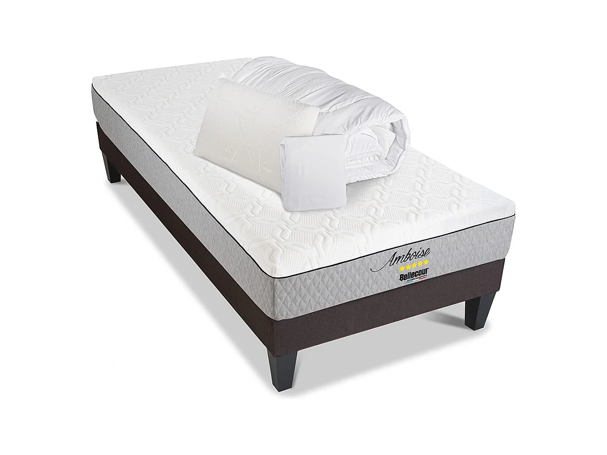 BELLECOUR LITERIE | Pack anti punaise AMBOISE 90x200 cm | Matelas + Sommier + Accessoires