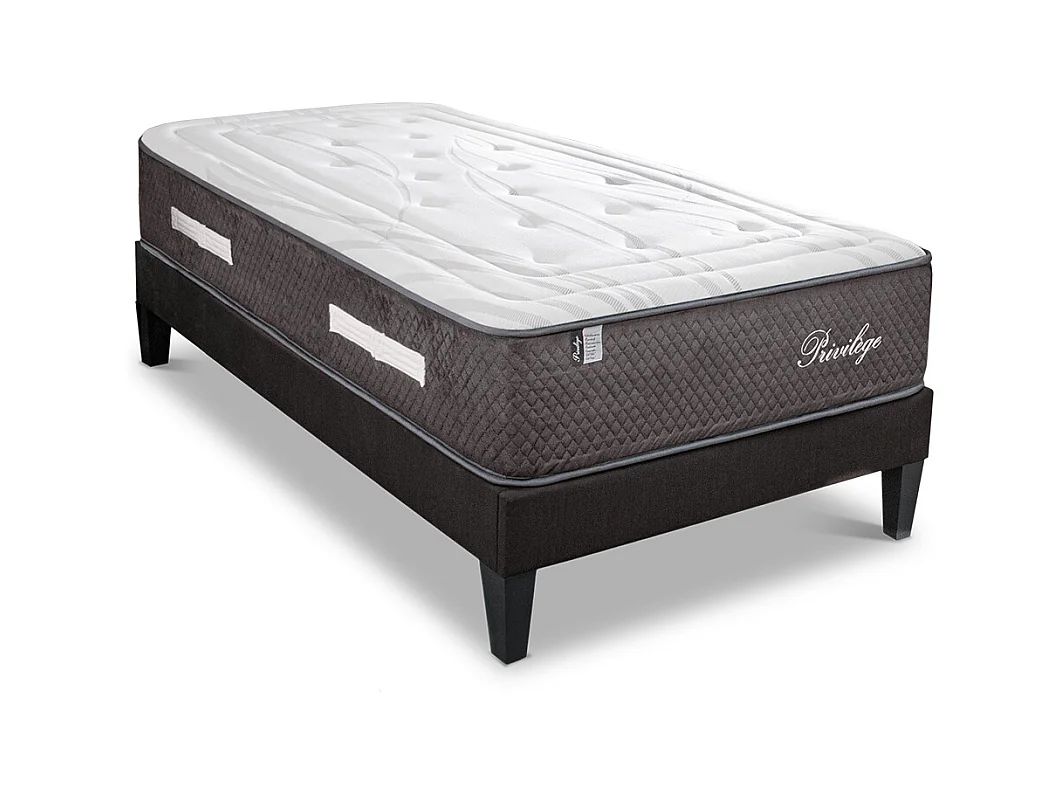 BELLECOUR LITERIE | Pack PRIVILEGE 90x200 cm | Matelas Ressorts ensachés + Sommier Bois + Protège matelas anti punaise