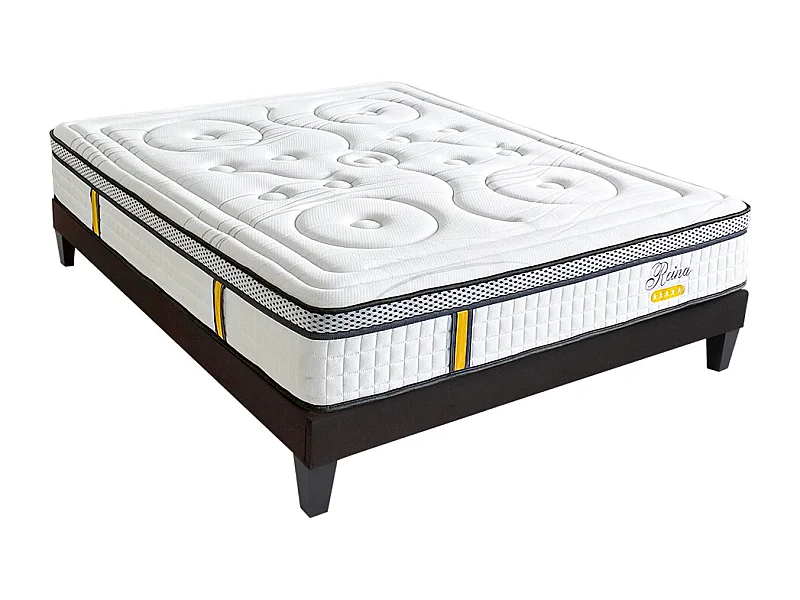 BELLECOUR LITERIE | Pack REINA 2.0 140x200 cm | Matelas Ressorts ensachés + Sommier Bois + Protège matelas anti punaise