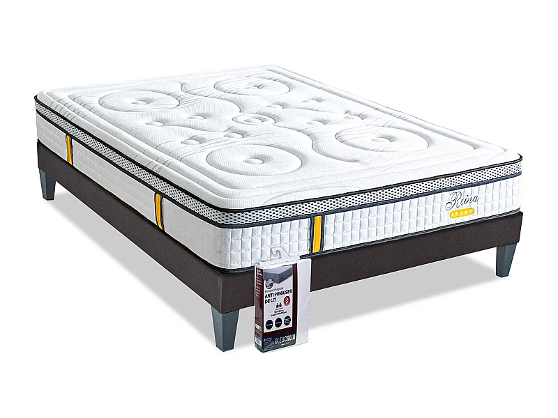 BELLECOUR LITERIE | Pack REINA 2.0 140x200 cm | Matelas Ressorts ensachés + Sommier Bois + Protège matelas anti punaise