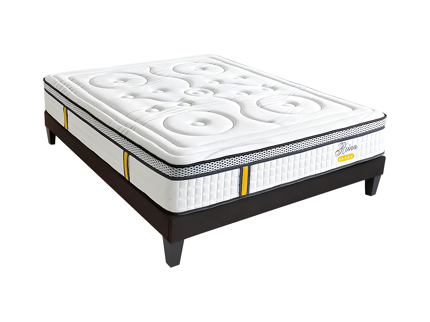 BELLECOUR LITERIE | Pack REINA 2.0 140x200 cm | Matelas Ressorts ensachés + Sommier Bois + Protège matelas anti punaise