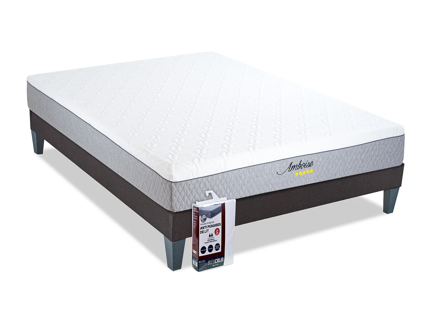 BELLECOUR LITERIE | Pack AMBOISE 90x190 cm | Matelas Mémoire de forme + Sommier Bois + Protège matelas anti punaise
