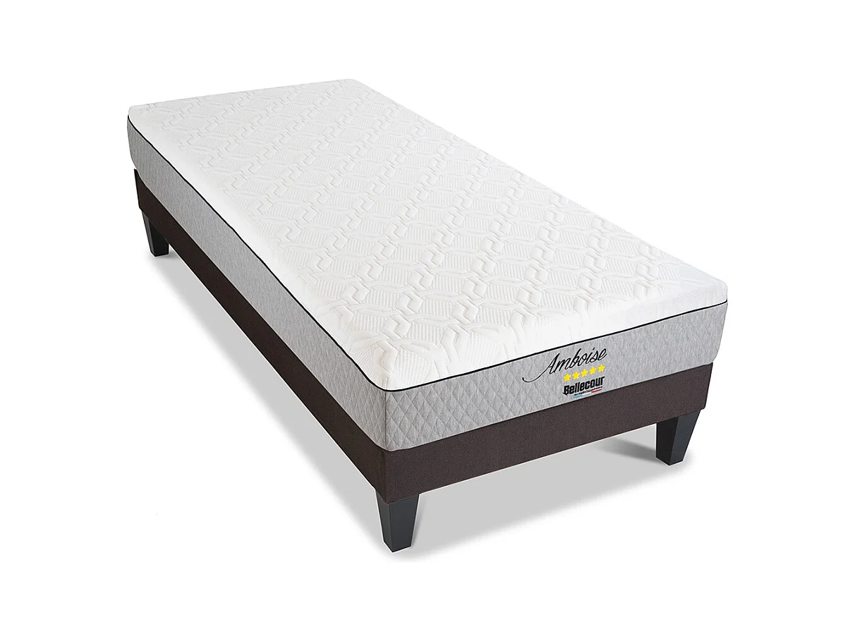 BELLECOUR LITERIE | Pack AMBOISE 90x200 cm | Matelas Mémoire de forme + Sommier Bois + Protège matelas anti punaise