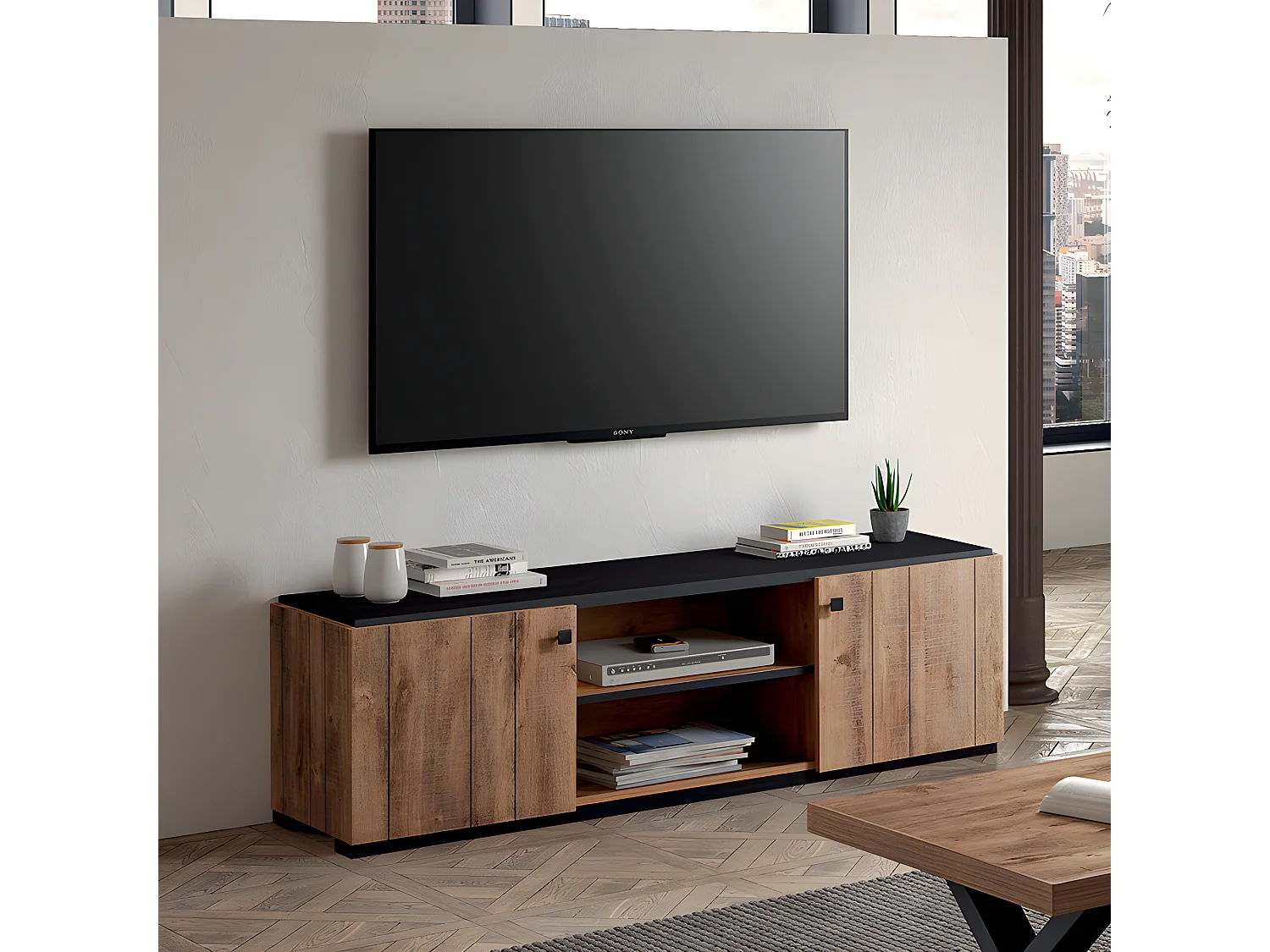 Meuble TV 2 portes coloris denver oak Stone