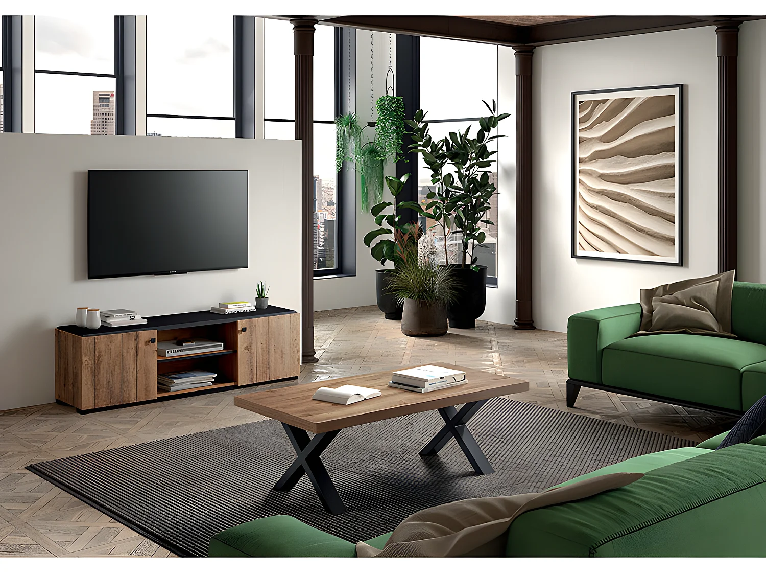 Meuble TV 2 portes coloris denver oak Stone