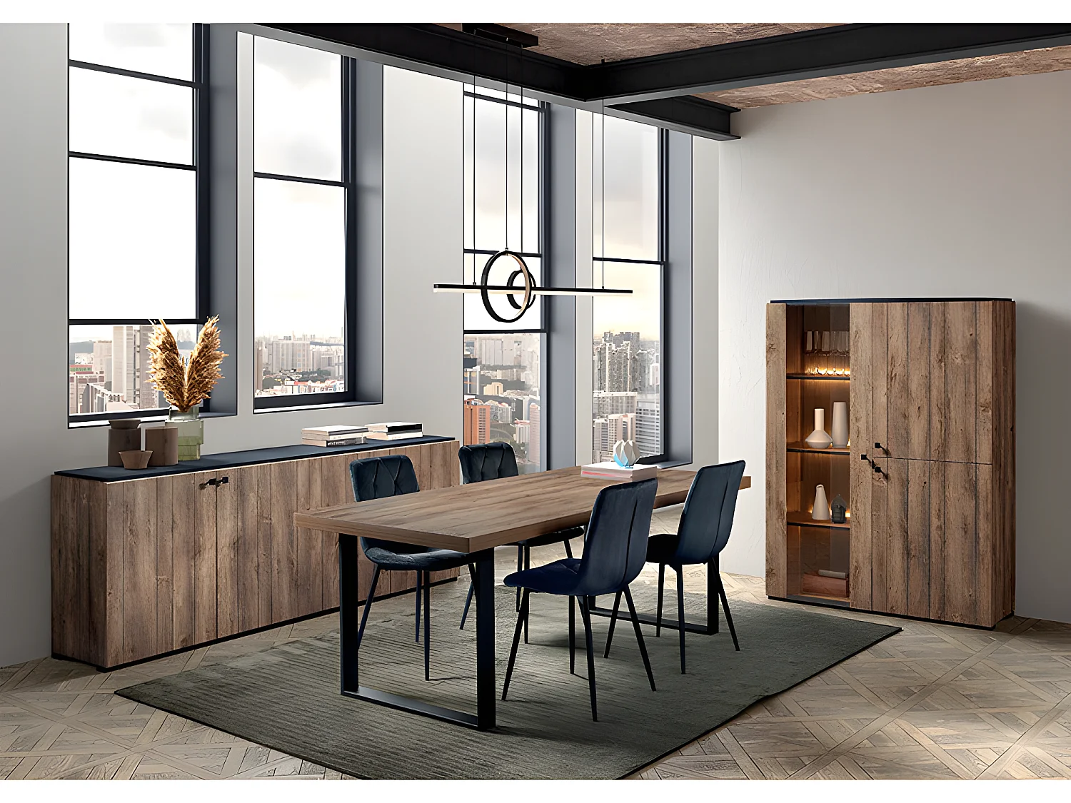 Buffet 4 portes 220 cm coloris denver oak Stone