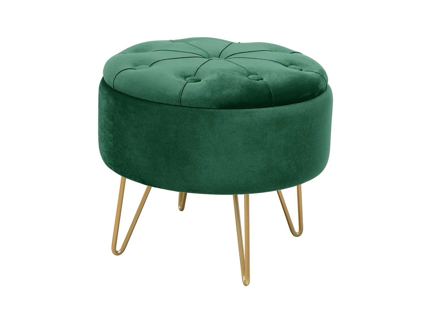 Pouf de Rangement avec Couvercle matelassé AKORD CARO velour colour Vert Bouteille hauteur 33 cm