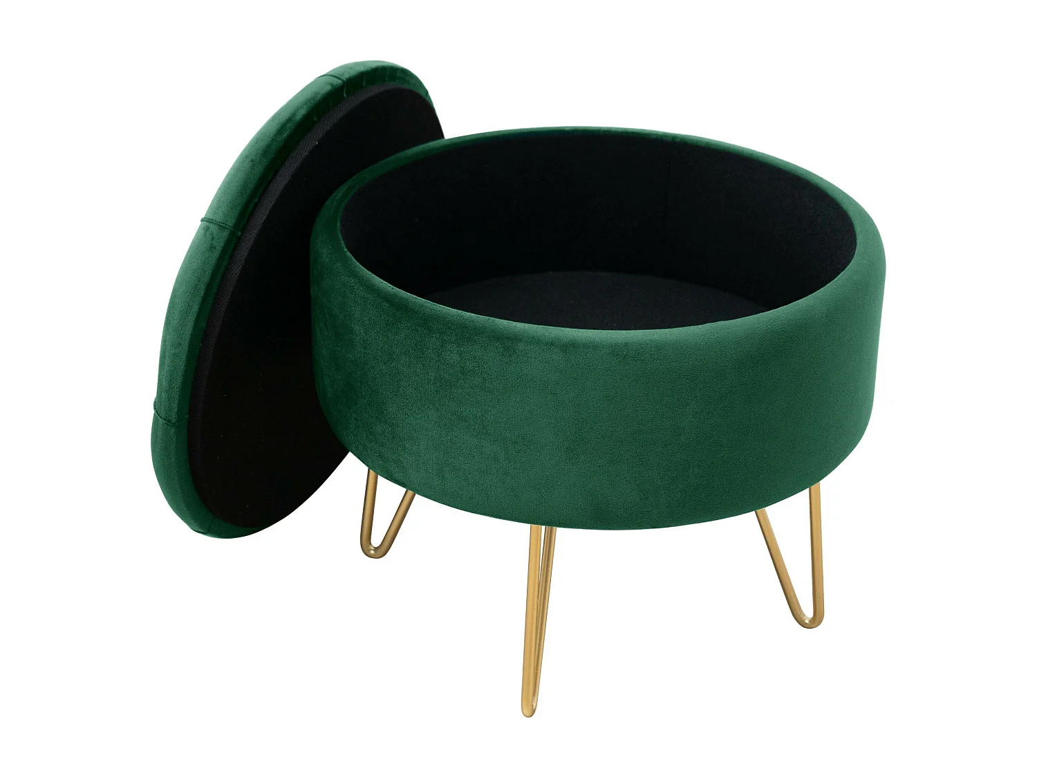 Fluwelen Groene Poef Caro met Gouden Basis - Ouvrirend Design, Draagkracht 80kg