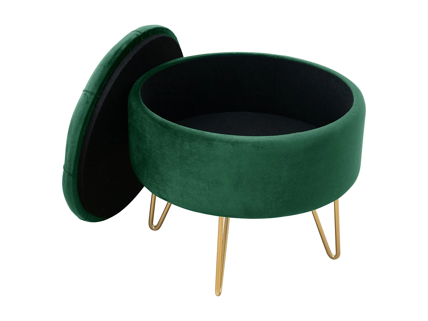 Pouf de Rangement avec Couvercle matelassé AKORD CARO velour colour Vert Bouteille hauteur 33 cm