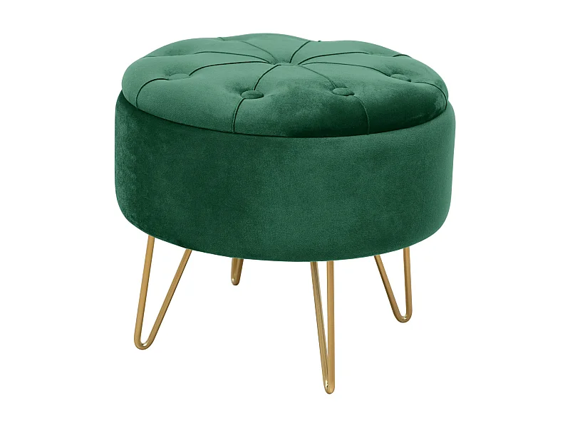 Pouf de Rangement avec Couvercle matelassé AKORD CARO velour colour Vert Bouteille hauteur 33 cm