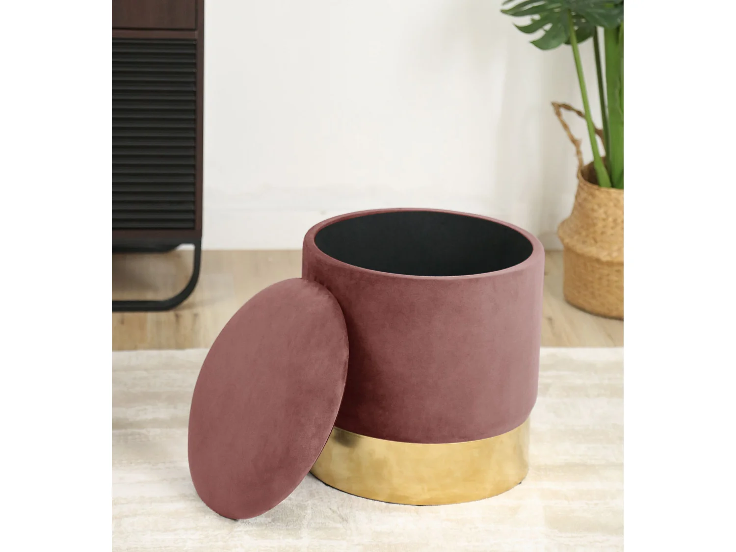 Pouf a scomparto rotonda in velluto AKORD GOLDEN colore Rose