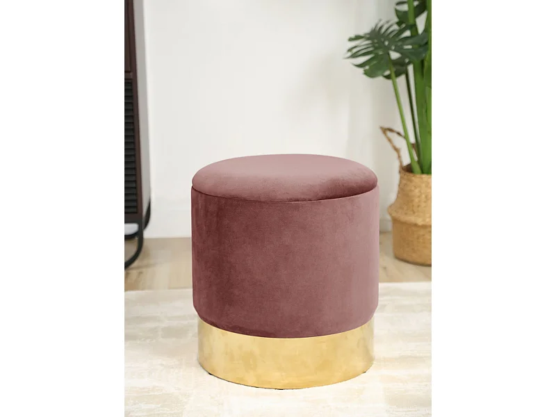 Pouf de Rangement avec Couvercle AKORD GOLDEN velour colour Rose hauteur 40 cm
