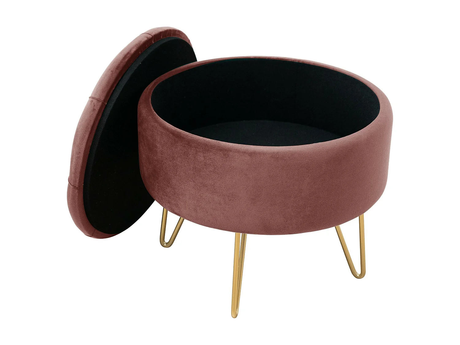 Pouf de Rangement avec Couvercle matelassé AKORD CARO velour colour Rose hauteur 33 cm
