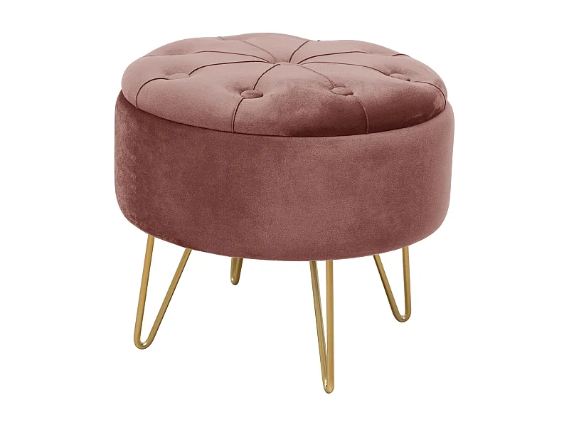 Pouf de Rangement avec Couvercle matelassé AKORD CARO velour colour Rose hauteur 33 cm