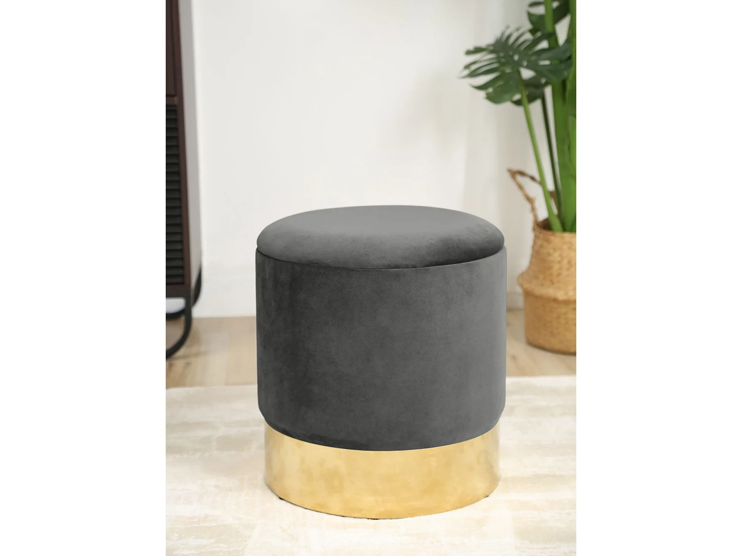 Pouf de Rangement avec Couvercle AKORD GOLDEN velour colour Gris Graphite hauteur 40 cm