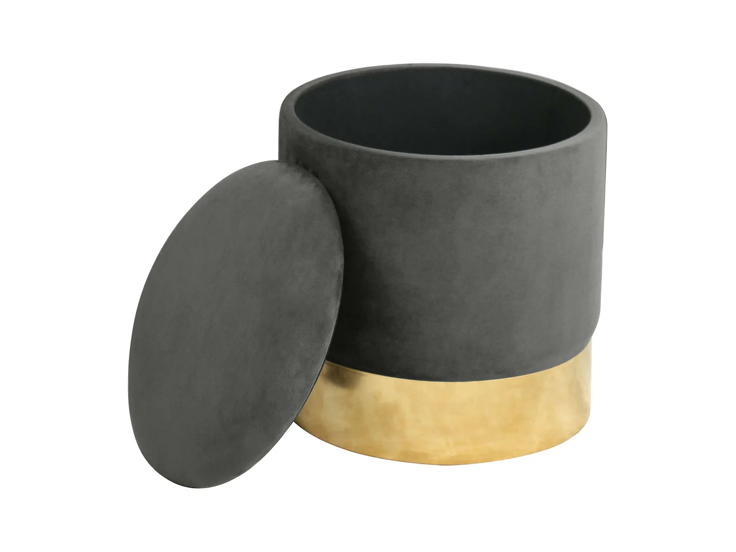 Pouf AKORD GOLDEN aus Samtstoff mit Stauraum in Graphitgrau Durchmesser 39 cm Höhe 40 cm