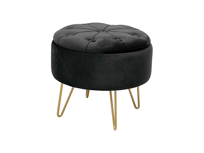 Pouf AKORD CARO aus Samtstoff mit Stauraum in Schwarz Durchmesser 38 cm Höhe 33 cm