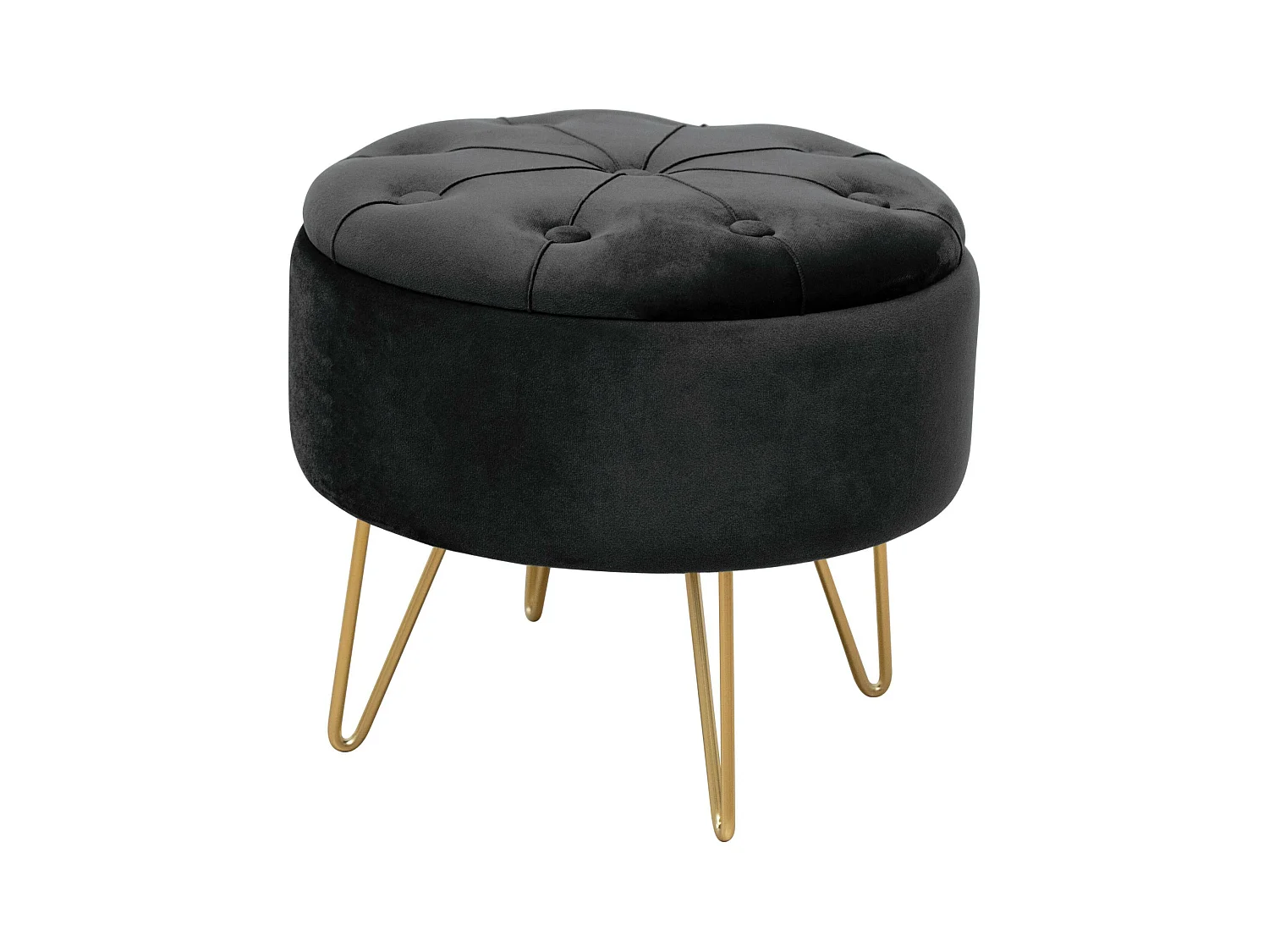 Pouf de Rangement avec Couvercle matelassé AKORD CARO velour colour Noir hauteur 33 cm